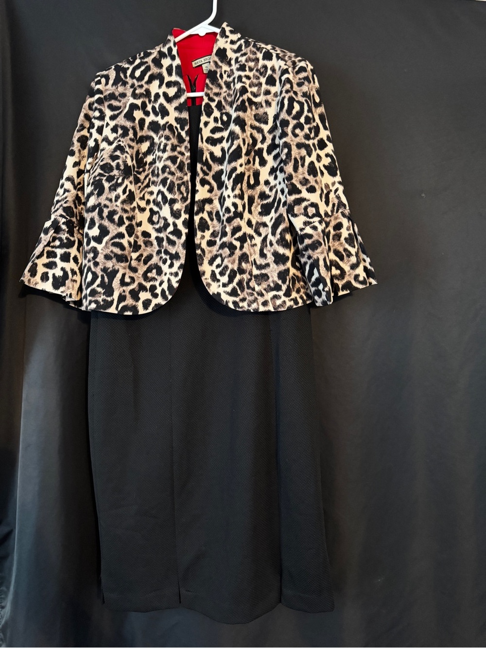 Leopard Print Crop Jacket with Black Pencil Skirt - Women's Two-Piece Set